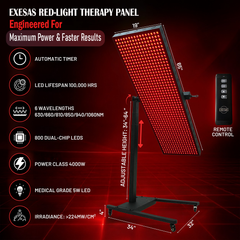 EXESAS Red-Light Therapy Device with Automatic Horizontal/Vertical Stand, 800LED Dual-Chip, 6 Wavelengths, Full-Body Panel for Overall