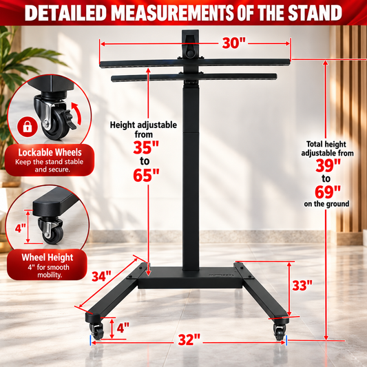 Horizontal/Vertical Powered Automatic Rolling Stand for EXESAS Red Light Therapy Panels, Auto Height Adjustment, (Panel Sold Separately)