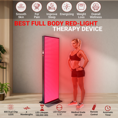 EXESAS Red & Infrared Light Therapy Device with Automatic 360° Rotating Horizontal/Vertical Stand, 800LED Dual-Chip, 6 Wavelengths, Full-Body Panel for Overall