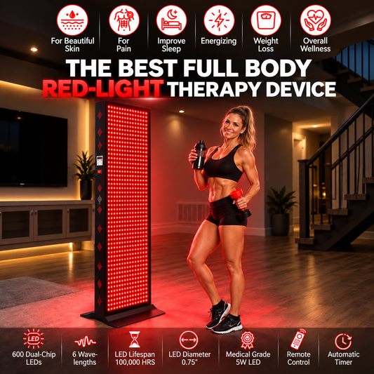 EXESAS  600 LED, 3000W Dual-Chip, Red Light Therapy Device for Full Body, 6-Wavelengths Infrared LED Panel for Skin, Weight, Pain, Wellness