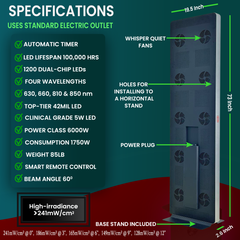 EXESAS   1200 LED, 6000W Dual-Chip, Red Light Therapy Device for Full Body, 4-Wavelengths Infrared LED Panel for Skin, Weight, Pain, Wellness