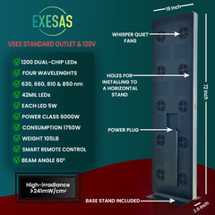 EXESAS   1200 LED, 6000W Dual-Chip, Red Light Therapy Device for Full Body 660nm & 850nm Infrared LED Panel for Beautiful Skin, Weight & Pain Management