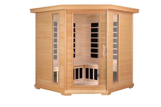 Blisspod, Vienna, Corner Spacious Far Infrared Sauna Canadian Hemlock Ultra Low EMF, 12 Heaters, 4-5 Persons