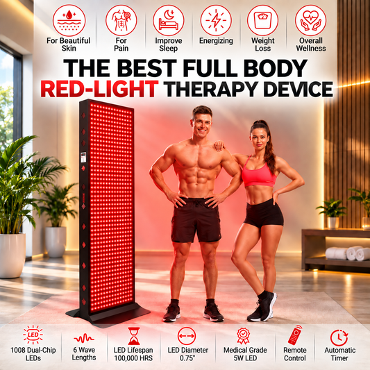 EXESAS    1008 LED, 5040W Dual-Chip, Red Light Therapy Device for Full Body, 6-Wavelengths Infrared LED Panel for Skin, Weight, Pain, Wellness