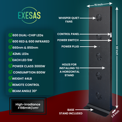 EXESAS 600 LED, 3000W Dual-Chip, Red Light Therapy Device for Full Body 660nm & 850nm Infrared LED Panel for Beautiful Skin, Weight & Pain Management