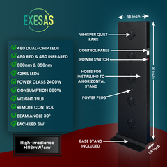 EXESAS 480 LED, 2400W Dual-Chip, Red Light Therapy Device for Full Body 660nm & 850nm Infrared LED Panel for Beautiful Skin, Weight & Pain Management