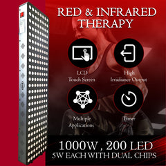 EXESAS 200 LEDs, 1000W Dual-Chip, Red Light Therapy Device for Full Body 660nm & 850nm Near Infrared LED Therapy Panel for Beautiful Skin, Weight & Pain Management, and Overall Wellness